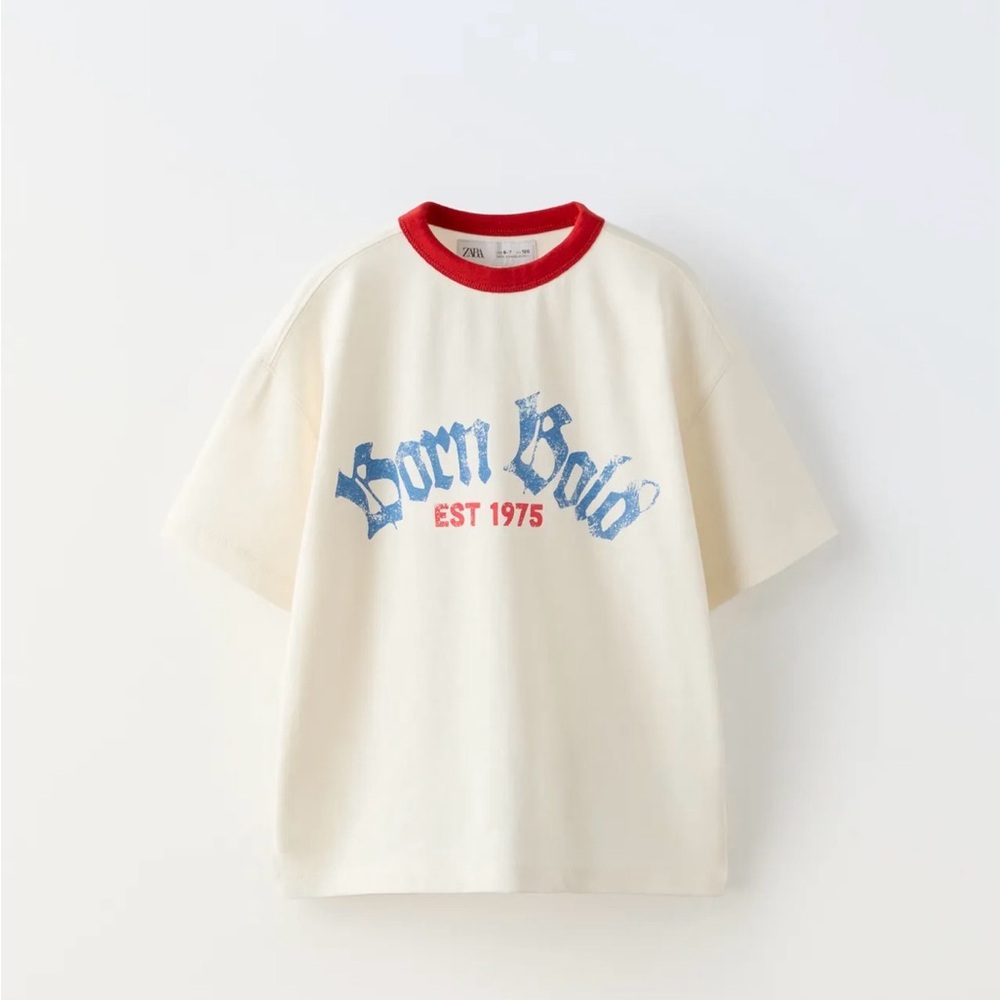 Zara Cream and Red Graphic Tee
